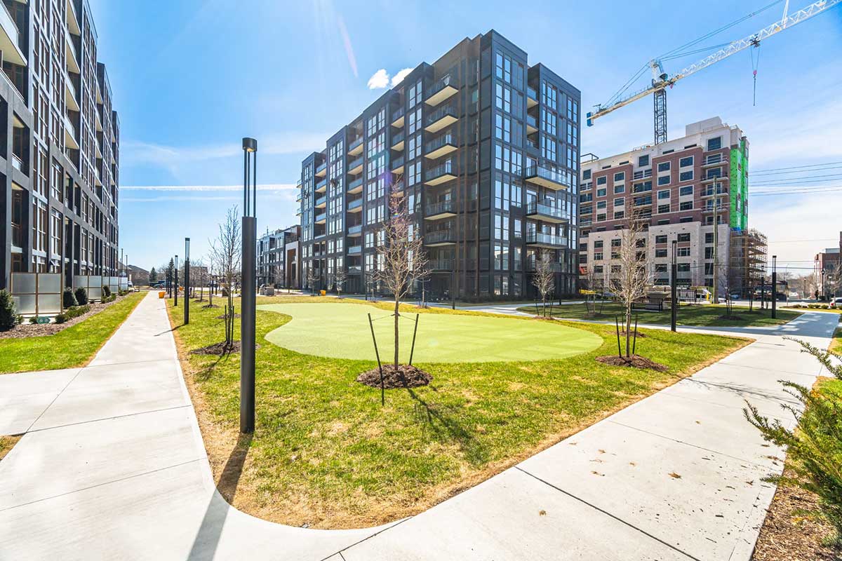 Putting green in courtyard at Nuvo